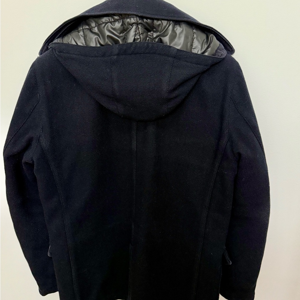 C.P. Company Navy Wool-Blend
Detachable-Hood Quilted Pea Coat - Picture 7 of 15